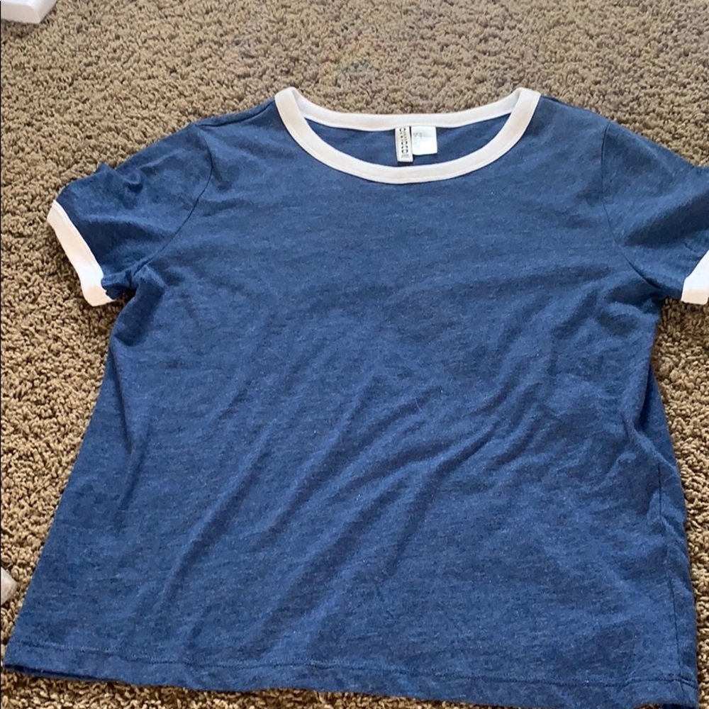blue shirt with white trim. super cute and comfy
